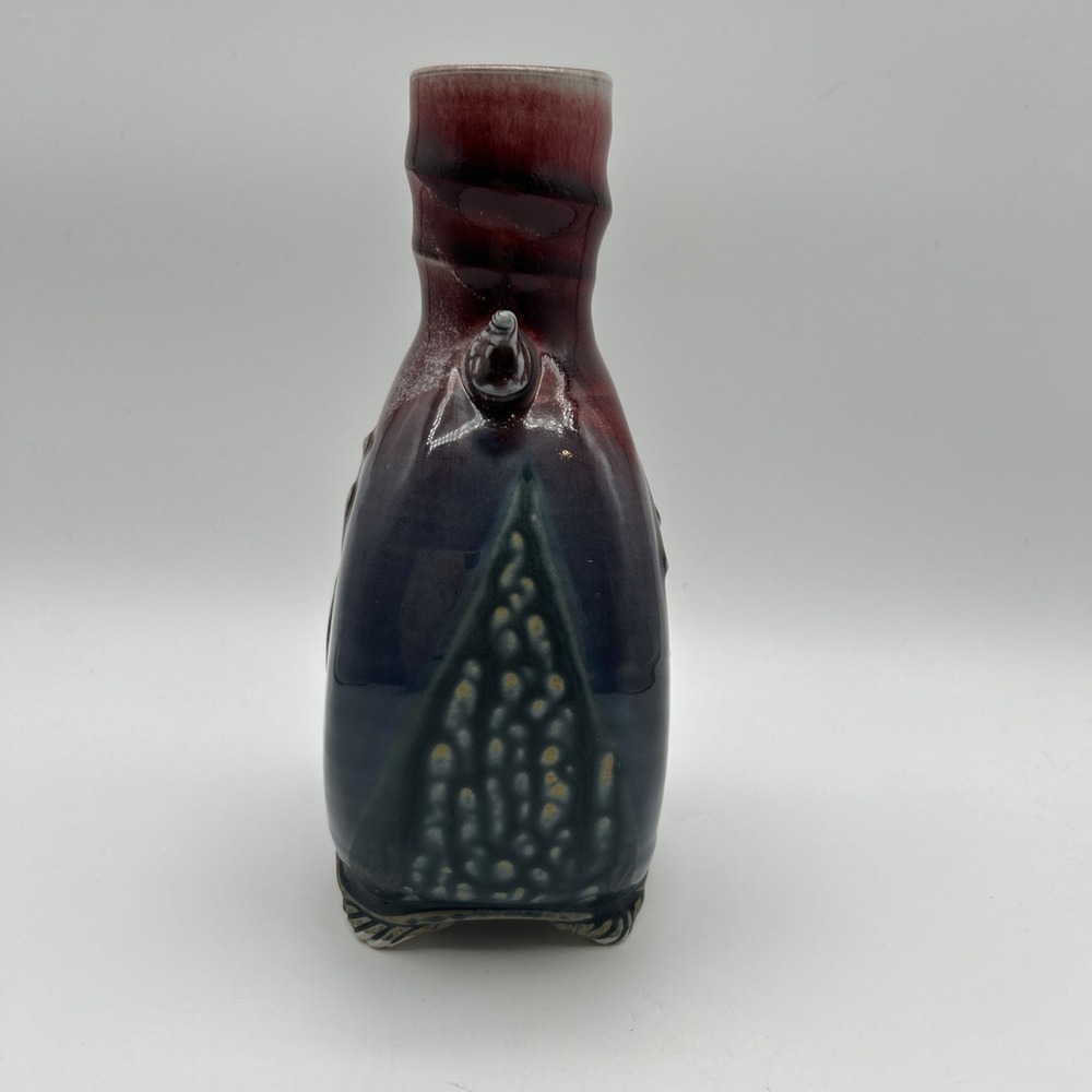 James Sankowski Ballston Lake Pottery Vase OS Red Blue Glazed Footed Signed - Picture 3 of 10